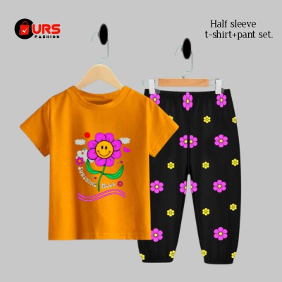Flower design half sleeve t-shirt + pant set.