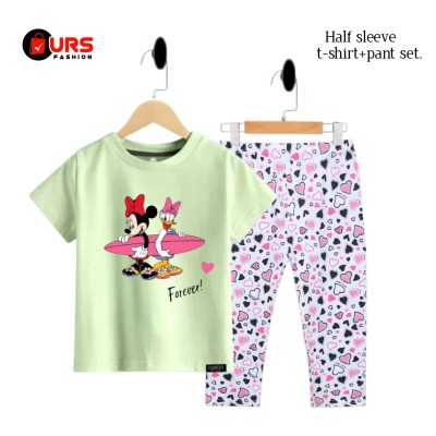 Mickey design half sleeve t-shirt + pant set.