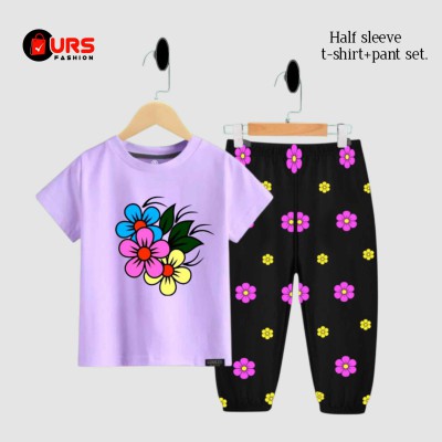 flower design half sleeve t-shirt + pant set.