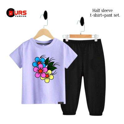 flower design half sleeve t-shirt + pant set.