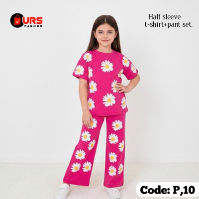 flower all over design half sleeve t-shirt + plazo pant set.