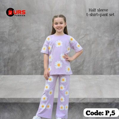flower all over design half sleeve t-shirt + plazo pant set.