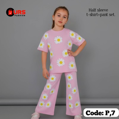 flower all over design half sleeve t-shirt + plazo pant set.