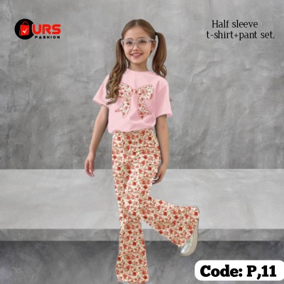 flower all over design half sleeve t-shirt + plazo pant set.