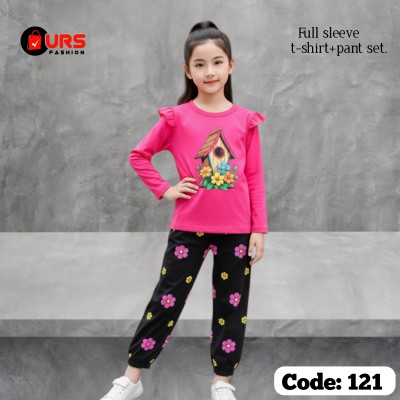 Flower design-full-sleeve-t-shirt-pant-set-