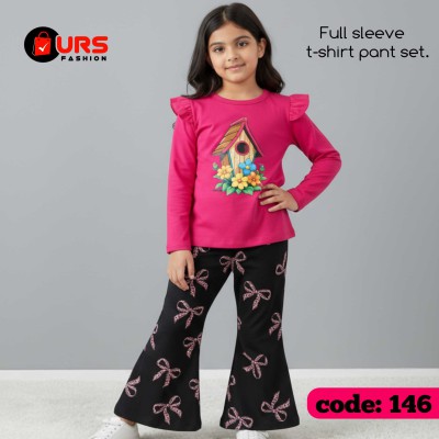 flower design-full-sleeve-t-shirt-pant-set-