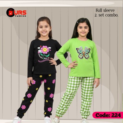 [2] full sleeve T-shirt pant combo sets in two designs,