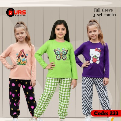 [3] full sleeve T-shirt pant combo sets in three designs,