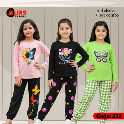 [3] full sleeve T-shirt pant combo sets in three designs,