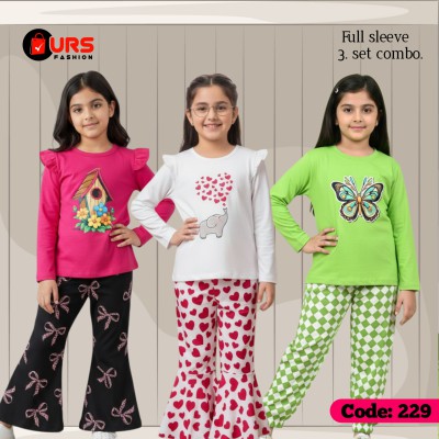 [3] full sleeve T-shirt pant combo sets in three designs,