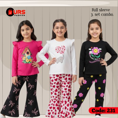 [3] full sleeve T-shirt pant combo sets in three designs,