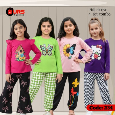 [4] full sleeve T-shirt pant combo sets in four designs,