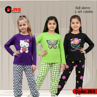 [3] full sleeve T-shirt pant combo sets in three designs,