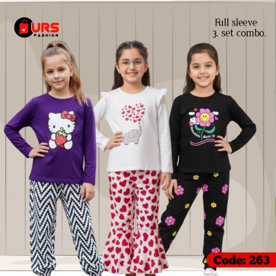 [3] full sleeve T-shirt pant combo sets in three designs,