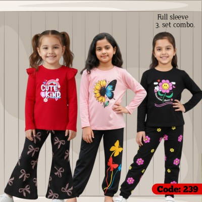 [3] full sleeve T-shirt pant combo sets in four designs,