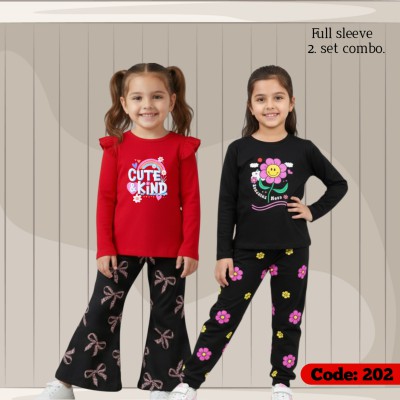 [2] full sleeve T-shirt pant combo sets in two designs,