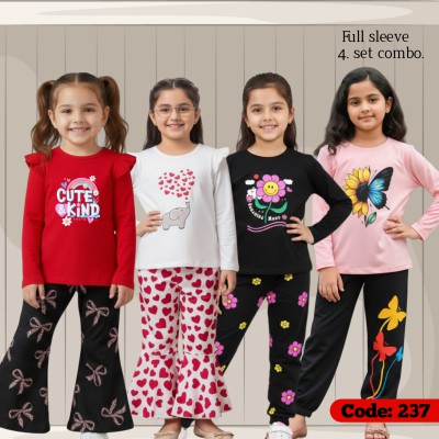 [4] full sleeve T-shirt pant combo sets in three designs,