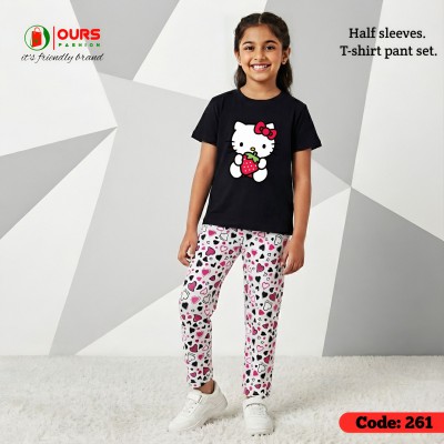 Hello kitty design-half-sleeve-t-shirt-pant-set-
