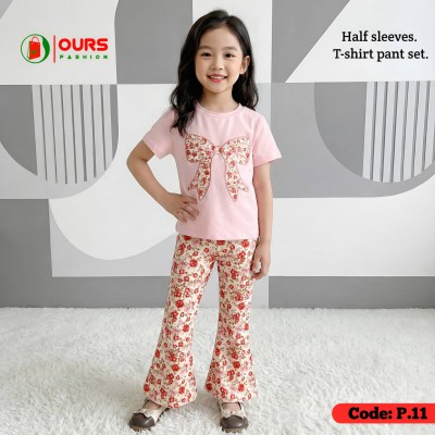 flower all over design half sleeve t-shirt + plazo pant set.