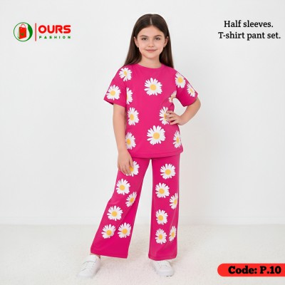 flower all over design half sleeve t-shirt + plazo pant set.