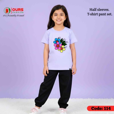 flower design half sleeve t-shirt + pant set.