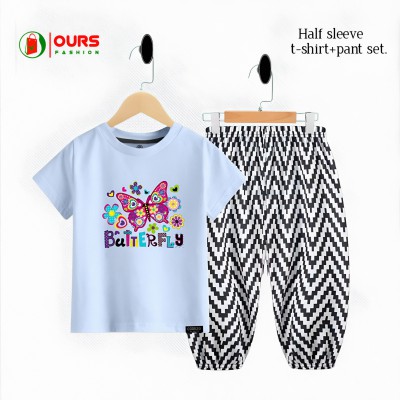 Sky butterfly half sleeve t-shirt set.