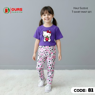 Hello kitty design-half-sleeve-t-shirt-pant-set-