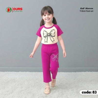 flower Raglan Sleeve design half sleeve t-shirt pant set.