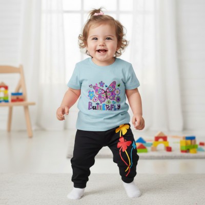 Butterfly design-half-sleeve-t-shirt-pant-set-