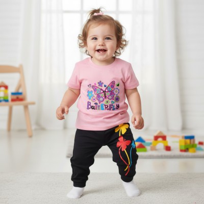 Butterfly design-half-sleeve-t-shirt-pant-set-