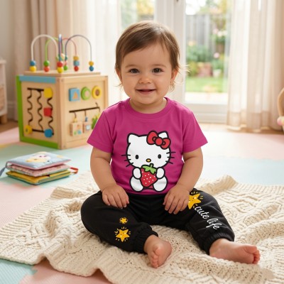 Hello kitty design-half-sleeve-t-shirt-pant-set-