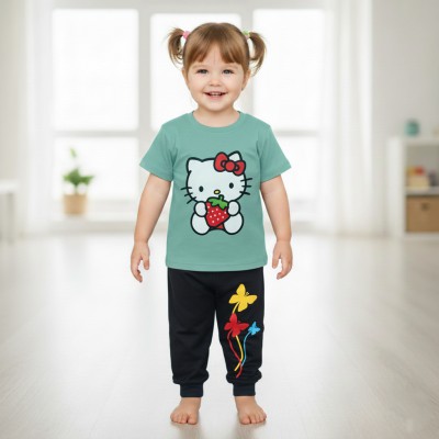 Hello kitty design-half-sleeve-t-shirt-pant-set-