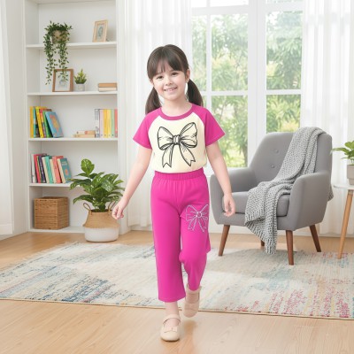 flower Raglan Sleeve design half sleeve t-shirt pant set.