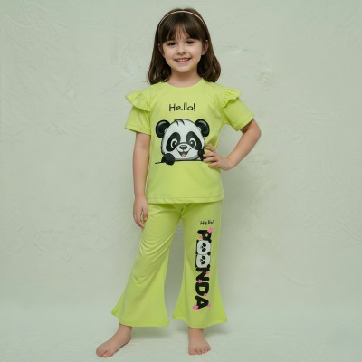 Lemon Colour Panda design-half-sleeve-t-shirt & Plazu-set.