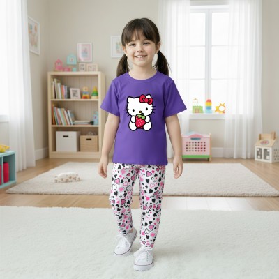 Hello kitty design-half-sleeve-t-shirt-pant-set-