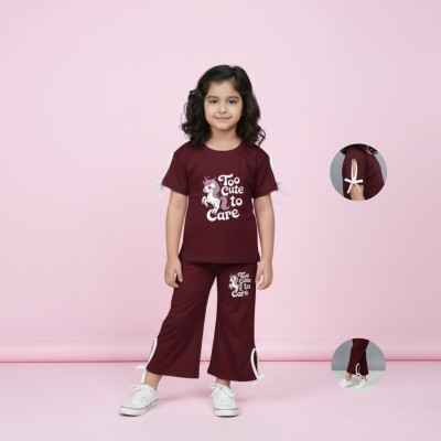 Maroon Colour Too Cute design-half-sleeve-t-shirt-plazo-set-