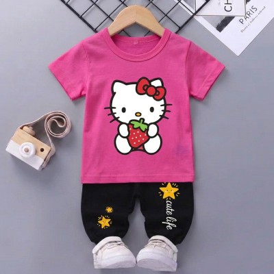 Hello kitty design-half-sleeve-t-shirt-pant-set-