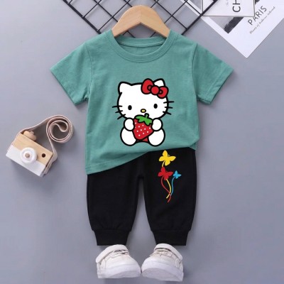 Hello kitty design-half-sleeve-t-shirt-pant-set-