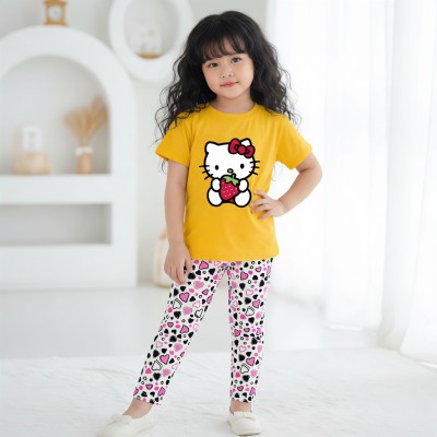 Hello kitty design-half-sleeve-t-shirt-pant-set-