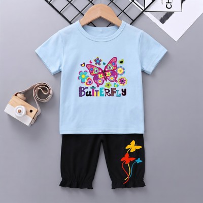 Butterfly design-half-sleeve-t-shirt-pant-set-