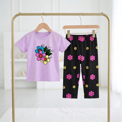 flower design half sleeve t-shirt + pant set.