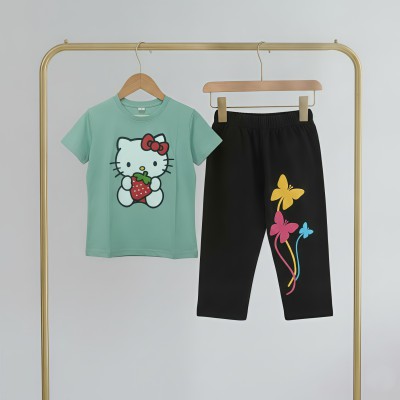 Flower design-Half-sleeve-t-shirt-pant-set-