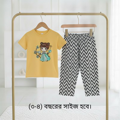 Flower design-Half-sleeve-t-shirt-pant-set-