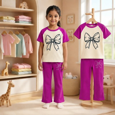 flower Raglan Sleeve design half sleeve t-shirt plazo set.