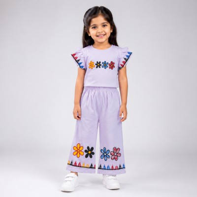 Flower design half sleeve t-shirt + plazo set.(3yers-to-12yers)